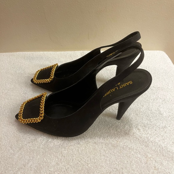 SAINT LAURENT St Sulpice Chain Buckle Slingback Black Pumps 6 US / 36 EU - Picture 2 of 6